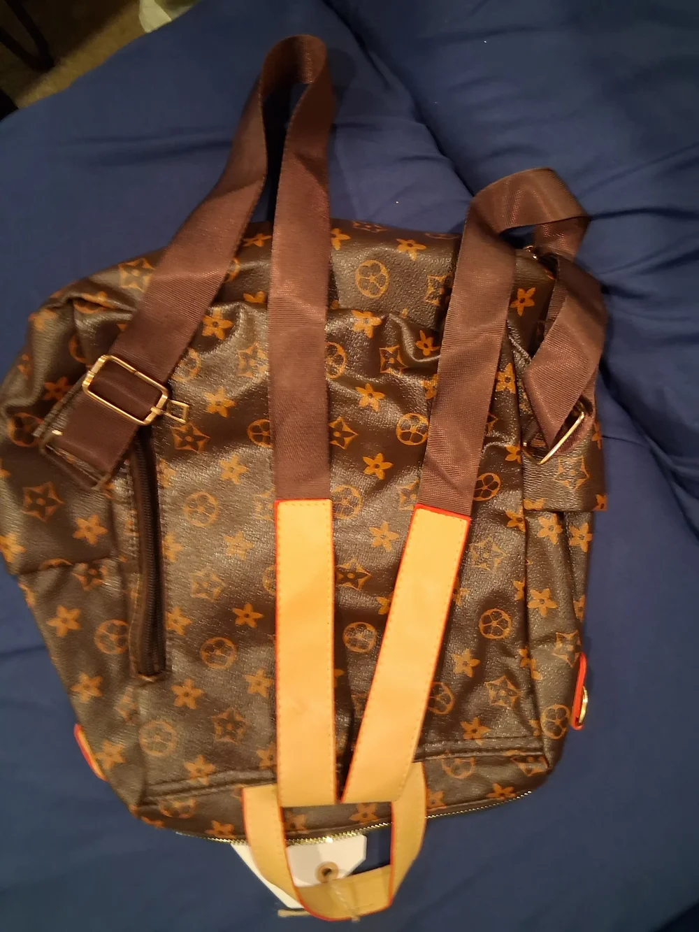 Faux Designer-Style Brown Monogram Backpack - Womens Bags
